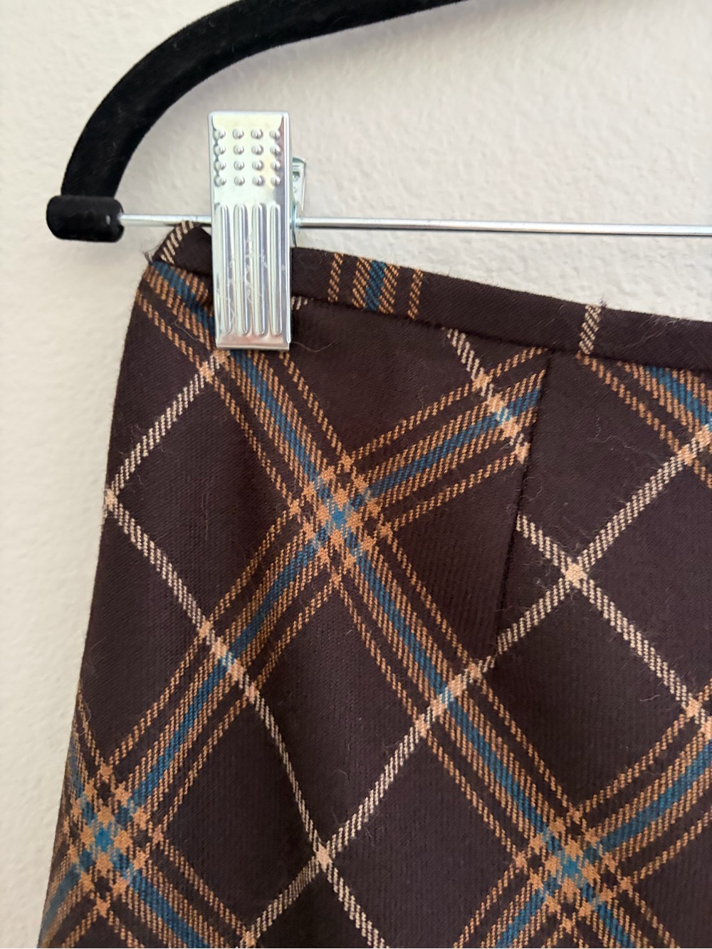 Vintage Dana Buchman Chocolate Brown 100% Wool Plaid A-Line Maxi Skirt Hong Kong - Picture 3 of 9